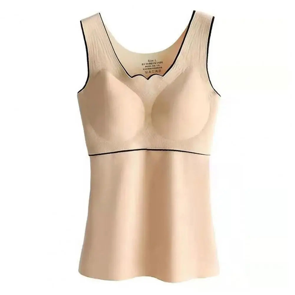 Women Autumn Winter Thermal Vest Thickened Plush Sleeveless V Neck Slim Fit Padded Pullover Elastic Bottoming Underwear Tank Top