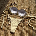 Sexy Shell Bikinis Sets Women White Ruffles Starfish Ornament Push Up Underwire Thong Swimsuit 2025 Beach Bathing Suit Swimwear
