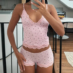 Women's Floral Lace Camisole and Shorts Pajama Set V Neck Cami Top & Lace Trim Sleepwear Loungewear Two Piece Set