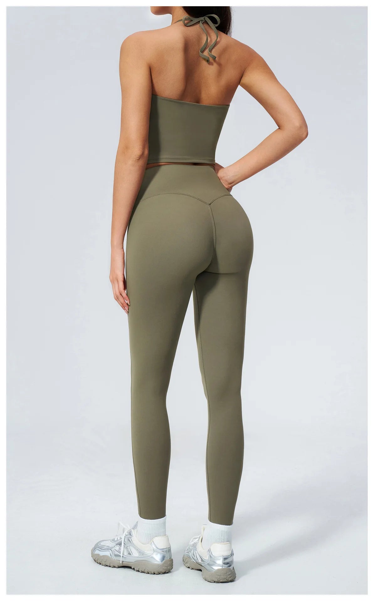 Women Tracksuit 2PCS Seamless Yoga Sets Hanging V Neck Slim Sports Tank Top Fitness Outfits Gym Running High Waist Leggings Suit