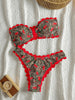 Sexy Bandeau Bikini 2026 Women Red Leopard Print Front Bow Push Up Bra High Waist Swimsuit Beach Bathing Suit Vacation Swimwear