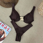 Sexy Black White Bikini Set 2026 Women Metal Ornament Push Up Underwire Bra Thong Swimsuit Beach Holiday Bathing Suit Swimwear