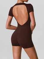 Butt Lifting One Piece Body Shaping Yoga Jumpsuit Women Short Sleeve Hollow Out Backless Bodycon Shorts Sports Suit Workout Wear