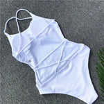 Criss Cross Backless Women Swimwear One Piece Swimsuit Female Monokini High Cut Leg Bather Bathing Suit Swim Beach Wear Lady