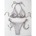Sexy Satin Halter Brazilian Padded Bikini Female Swimsuit Women Swimwear Two-Pieces Bikini Set Bather Bathing Suit Swim V4966S
