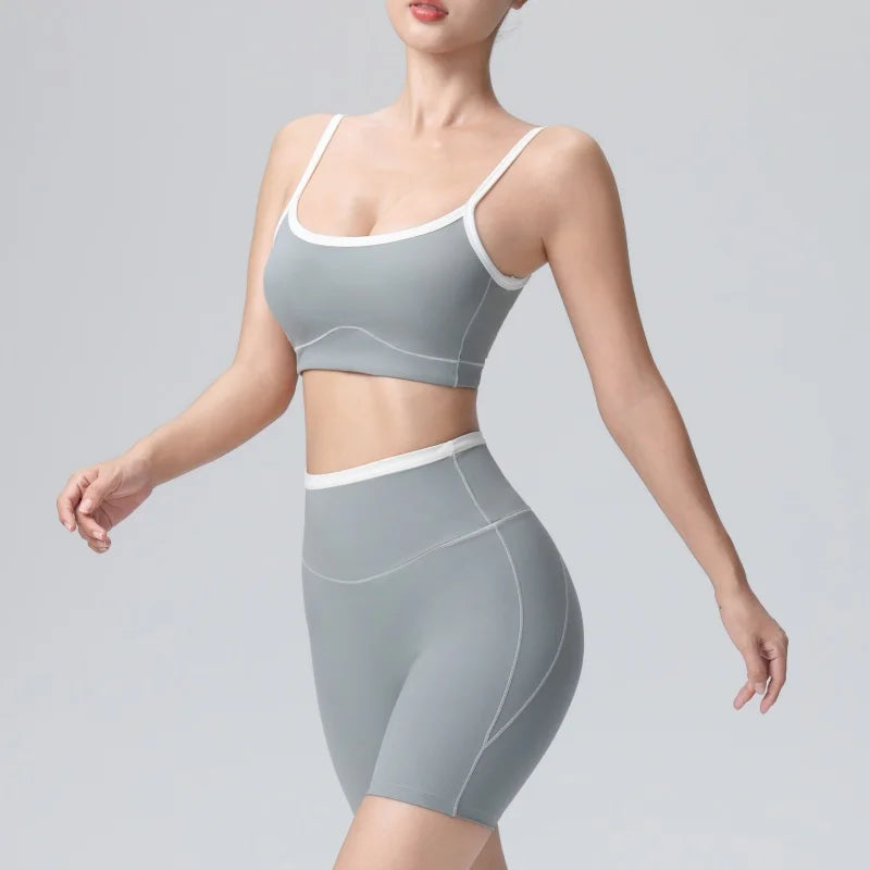 2pcs Women's Quick-drying Sportswear High-Stretch Padded Yoga Bra Butt-Lifting Sport Shorts Breathable Comfortable Yogasuit