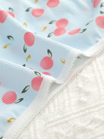 3Pcs Women Ribbed Briefs Cute Peach Plaid Print Panties Contrast White Trim Stretchy Soft Breathable Daily Underwear Set C898