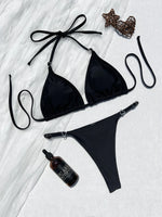 Sexy Black Micro Bikini Set 2026 Women Metal Hearter Halter Push Up Bra Triangle Swimsuit Summer Bathing Suit Holiday Swimwear