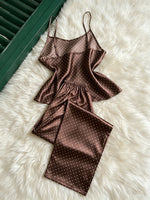 Autumn Women Satin Sleepwear Set Retro Polka Dot Round Neck Top and Pants Elegant Comfortable Pajamas for Home