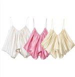 Women's Casual Fashion Silk Pleated Camisole Top Satin Camisole Top For Women Spaghetti Strap White Pink And Cream Colors 384X
