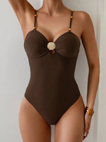 Vintage Black Coffee One Piece Swimsuit 2026 Women Strap Hollow Out Backless Tummy Control Swimwear Beach Pool Bathing Suits