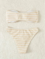 Blue Striped Bikini 2025 Brazilian Biquini Bandeau Two Pieces Swimsuit Women Thong Bathing Suit Swimwear Female Summer Beachwear