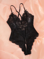 1 piece of black lace see-through cross-body dress, retro pure-chic light-mature style shaping lingerie 21077