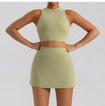 Sports Short Skirt Yoga Set 2PCS Women Tracksuit Gym Tennis Skirt Set Workout Sportswear Golf Dance Athletic Sport Suit