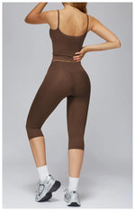 2 Pieces Yoga Set Women Sports Shirts Workout Top Fitness Suits Outdoor Gym Running Mid-length Pants Workout Clothes Tracksuits