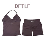 DFTLF 2 Pieces Sports Set Women Backless Tank Yoga Tops High Waist Scrunch Seamless Shorts Sport Gym Set Sportswear Workout Set