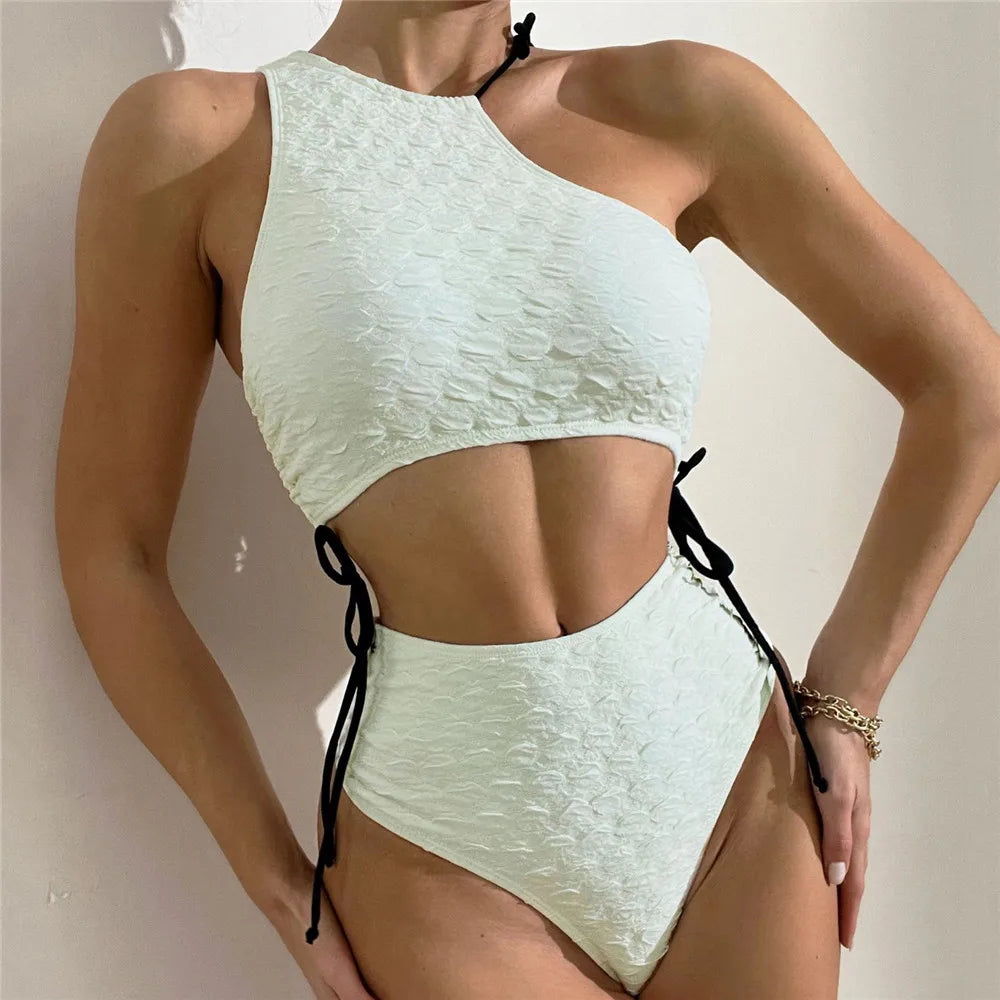 Sexy White High Waist Swimwear String Lace Up Bikinis Sets Woman 2026 Asymmetric Neck Swimsuits Bathing Suit Bikini Mujer Bather