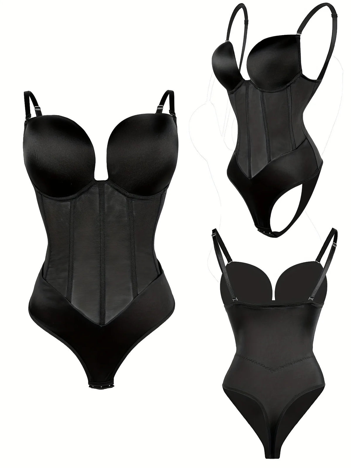 Backless Solid Low Cut Shapewear Bodysuit Tummy Control Waist Trainer Thong Slimmer Women Underwear