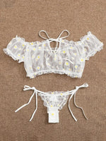 Toucheart Sexy Underwear Lace Lingerie Set For Women Off-Shoulder Small Chest Bralette+Thong Beachwear Transparent Bra Set New