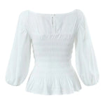 Foridol White Summer Linen Women Blouse Off Shoulder Lantern Sleeve Short Blouse Top 2025 Spring Smocked Pelpum Top New