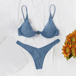 Sexy Underwire Bikini 2024 Mujer Women Solid Red Push Up Bra Thong Swimsuit Halter V Neck Bathing Suit Mini Micro Thong Swimwear