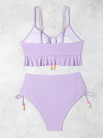 2026 High Waist Bikini Women Drawstring Swimwear Female Ruffle Swimsuit Solid Bathers Bathing Swimming Swim Suit Beachwear