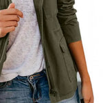 Women Jacket Long Sleeve Lapel Women Jackets Solid Color Coat Outerwear with Multiple Pockets
