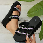 2025 Thick Bottom Clip Toe Slippers for Women Fashion Floral Fabric Wedge Sandals Woman Summer Eva Wear-Resistant Slides Female