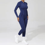 Padded Women Long Sleeve Sport Yoga Jumpsuit Workout Clothes for Women Sportwear Backless Zipper Fitness Gym Outfit