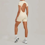 Women's Seamless Yoga Jumpsuits Fitness Sports Hip-lifting Backless Short-sleeved Training Gym Workout Shorts One-piece