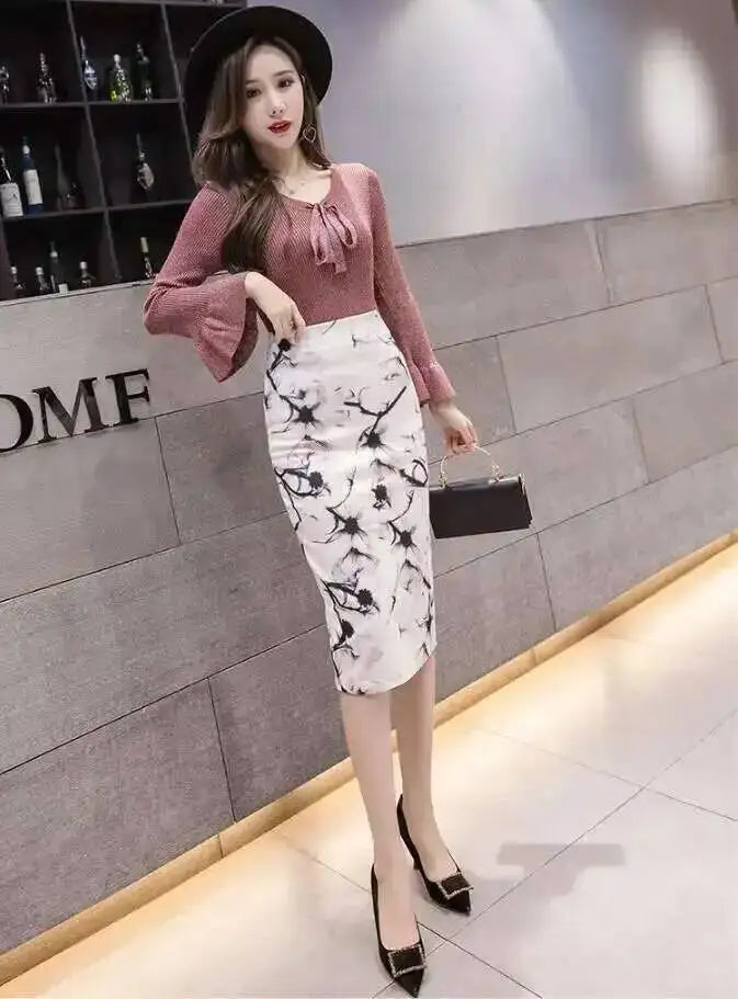 Spring Summer Women Y2K High Waist Midi Pencil Chiffon Skirts Slim Bodycon Vintage Hip Raise Korean Fashion Clothes UOV5
