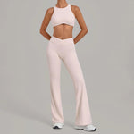Women's Seamless Yoga Sets Sports Gym Fitness High Waist Hip-lifting Flared-pants Sleeveless Vest Workout Training Running Suits
