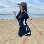 New Women's Swimsuit, One-piece Coverage Slimming EffectConservative Sports Style Hot Spring Flat Leg Pants Swimsuit Plus Size
