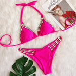 3 Colors Sexy Bikini Women Rhinestone Chain Swimwear Swimsuit Halter Bikinis Set Bathing Suit Beach Holiday Bikini Luxe Female