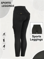1/2 Pcs Women's Fitness Pants: High-Waisted Flared Cargo Pants With Pockets, Shaping and Tummy-Control Fitness Pants.