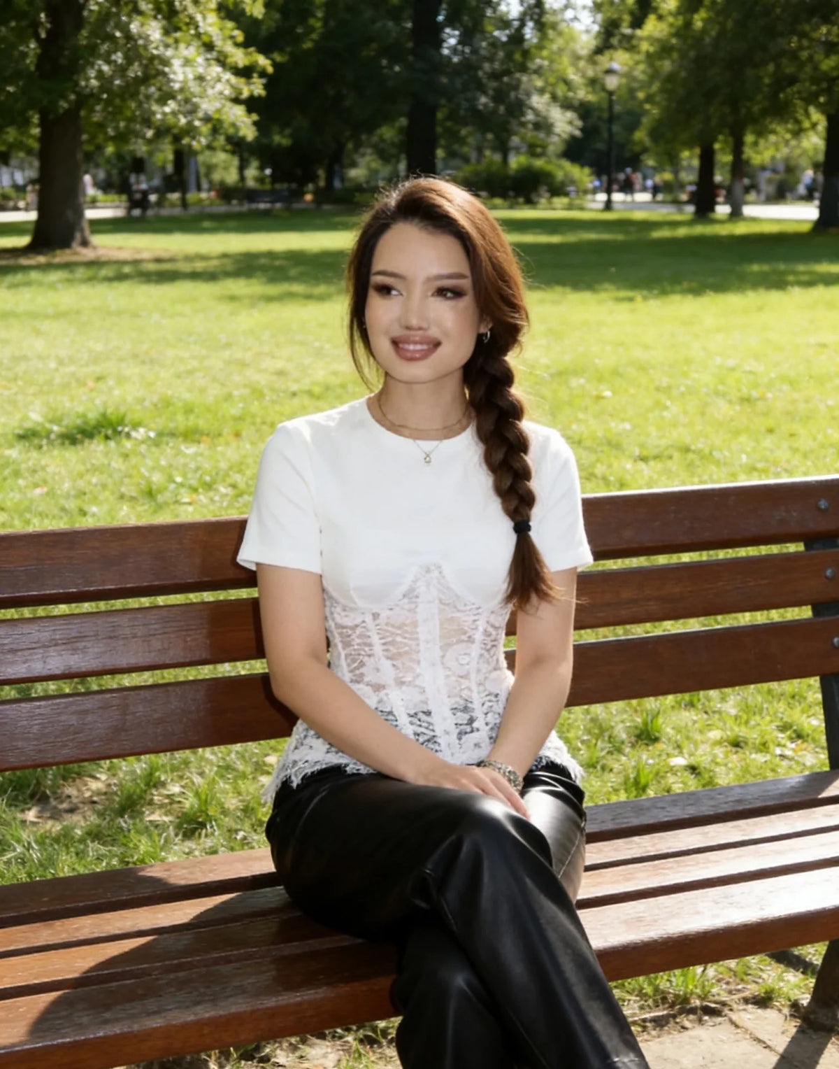 Women's Fashion Casual Elegant style Lace Patchwork Short Sleeve T-Shirt Solid Color T-shirt For Woman Pure Desire Charming 7VN3