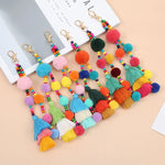 Summer Beach Shell Keychain Boho Style Hair Ball Tassel Keychain Colorful Pompom Keyring for Women Bag Hanging Pendants