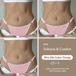 3PCS Women's Panties Cotton Thongs Adjustable Waist Sexy G-String Solid Color Seamless Intimate Female Underpants Lingerie S-XL