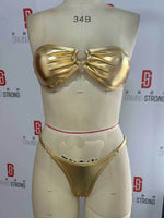 Sexy Bandeau Bikini 2025 Women Gold Black Metal Ring Linked Hollow Out Push Up Micro Swimsuit Shiny Bathing Suit Thong Swimwear