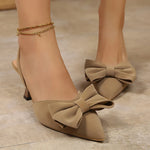 French Style Bowknot Mules Sandals Women Fashion Slip On High Heel Sandals Woman Plus Size 43 Pointed Toe Party Shoes Ladies