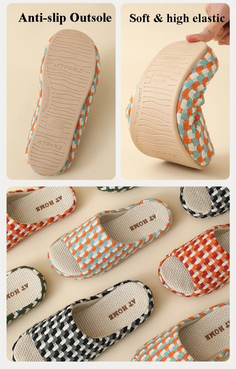 Breathable Cotton Linen Slippers For Women Men Summer Autumn House Shoes Anti-slip Keep Quiet Couples Home Floor Flax Slides