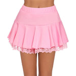 Women's Pleated Mini Skirt Elastic High Waist Lace Ruffle Short Skirts Japanese Lolita Casual Summer Fall Skirt 