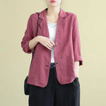 Vintage Long Sleeve Blazer Jacket Cotton Linen Coat for Women Casual Lapel 2 Buttons Thin Coat with Pockets