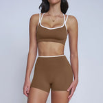 Tight Naked Yoga Shorts Suit Women Double Strap Sports Bra High Waist Flare Leggings Fitness Suit Gym Running Workout Clothes