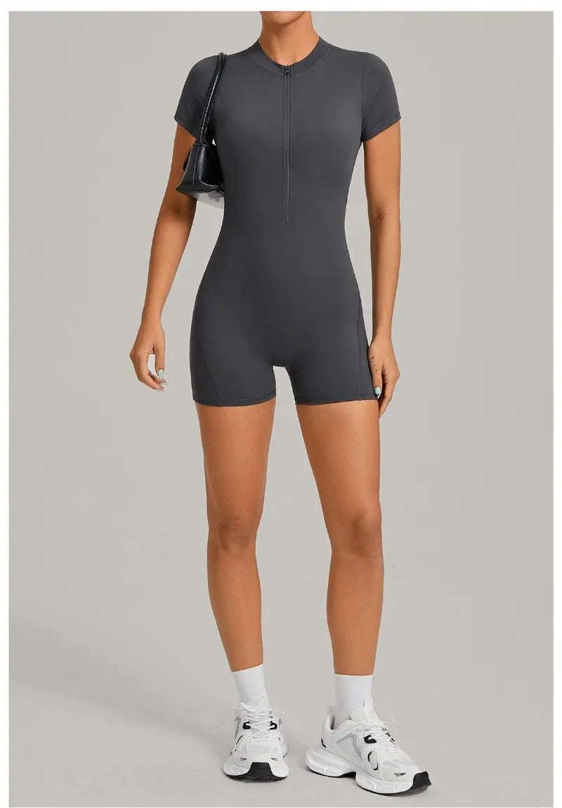 Women's Seamless Yoga Jumpsuits Sports Fitness Beauty Back Slim Fit Short-Sleeves One-Piece Workout Gym Training Bodysuits