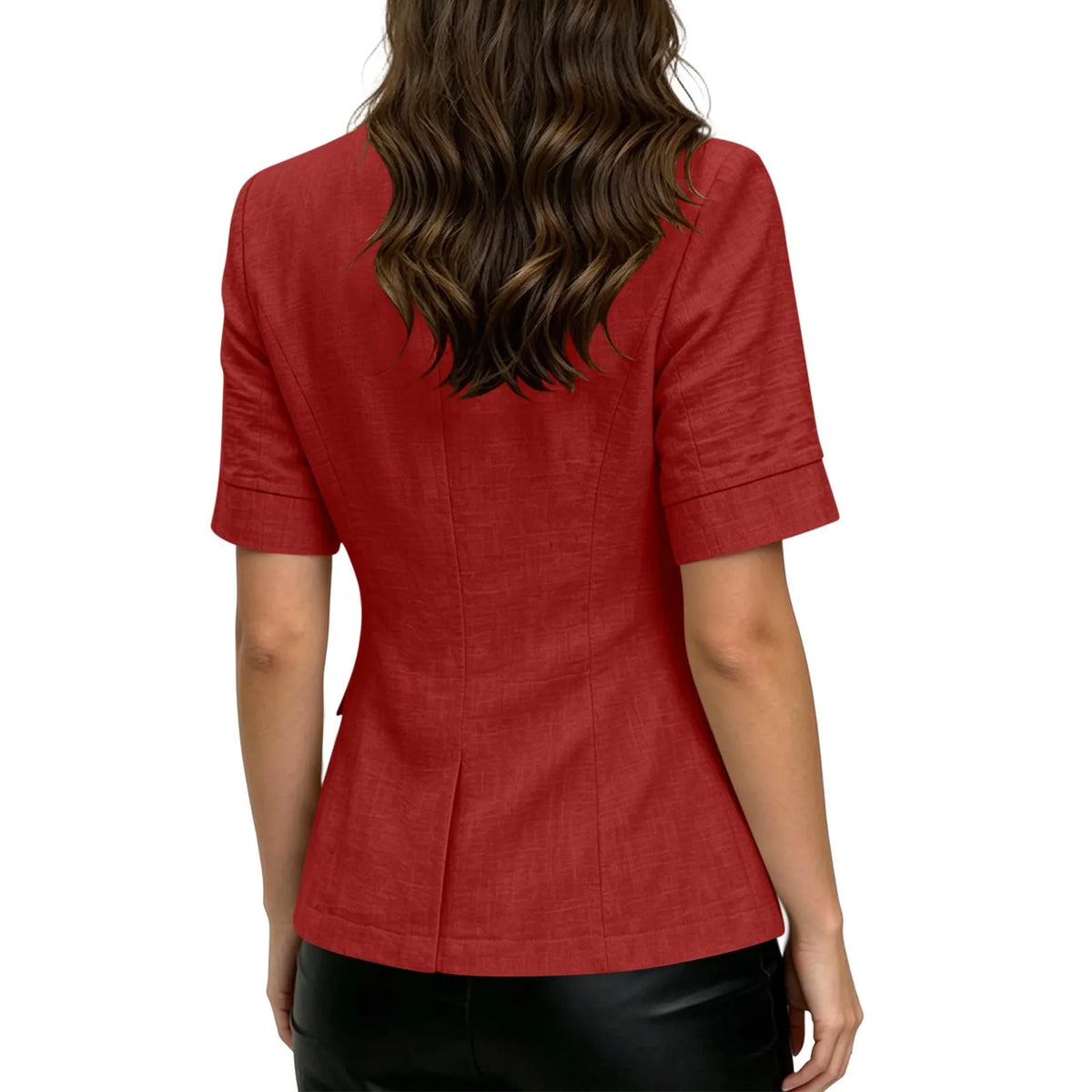 Women Textured Blazer Jacket Lapel Collar Double Breasted Half Sleeve Pocket Loose Suit Coat Elegant Office Summer Outerwear