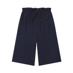 Women's Layered Decorative Waist Casual Shorts Navy Blue Waist Drawstring Wide Leg Knee Shorts Casual Culottes For Women TSP2