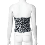 Sexy Chic Leopard Printed Corset Tops Women's Fashion Skinny Zip-up Sequins Crop Tops Strapless Night Club Outfit Streetwear