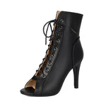 Plus Size Women Peep Toe Cutout Lace Up Ankle Boots with Side Zipper Stiletto High Heels Summer Hollow Out Short Booties