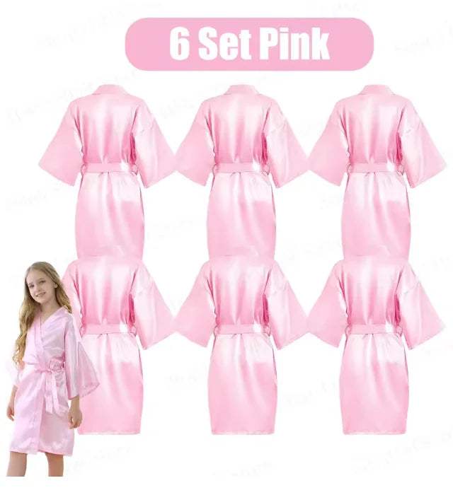 6-15Pcs Multicolors Spa Robes for Girls Spa Birthday Kimono for Girls Soft Silk Satin Slumber Sleepover Pyjama Party Supplies